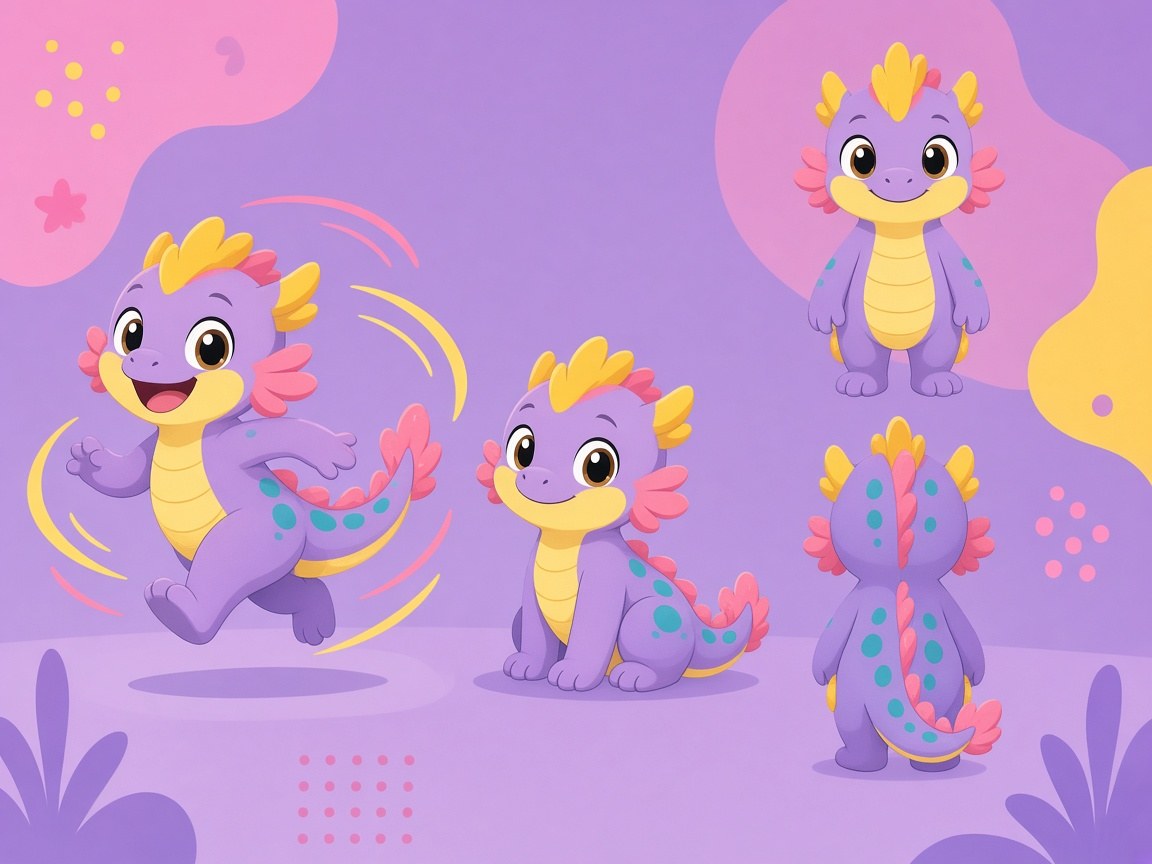 Personagem de animação em três poses